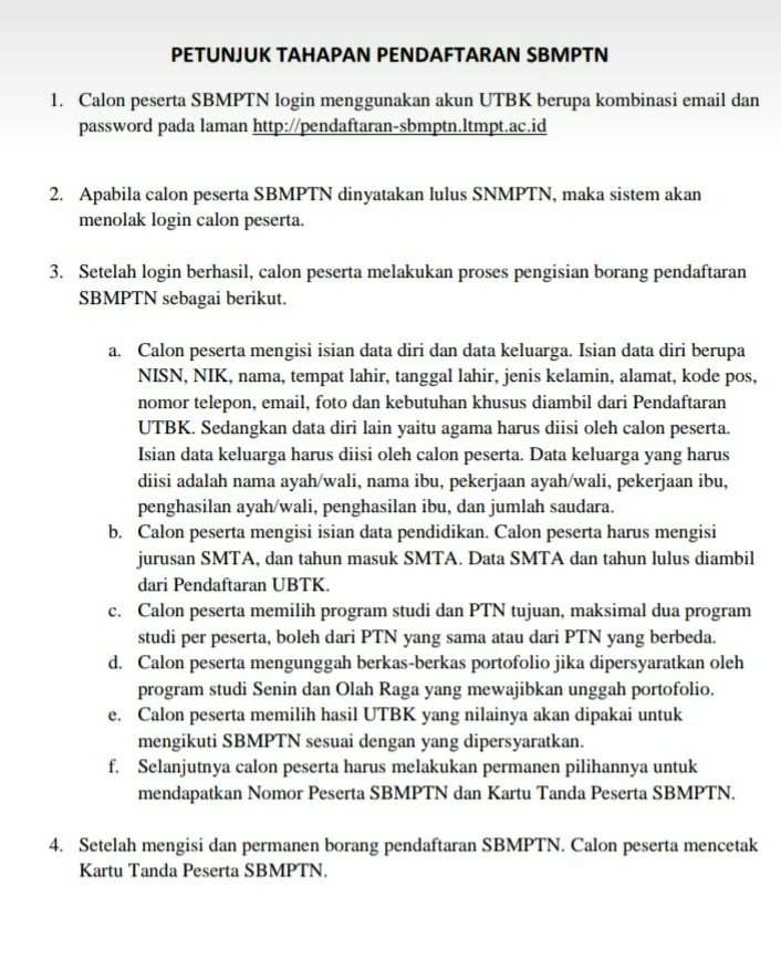 Petunjuk Tahapan Pendaftaran SBMPTN 2019