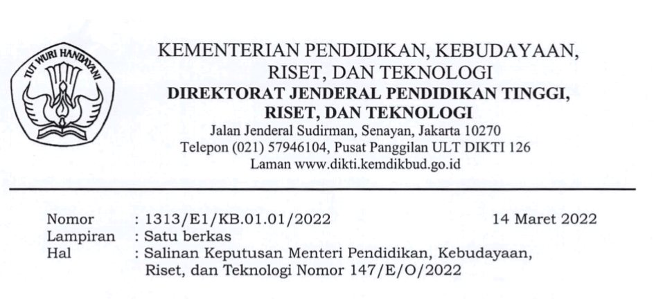 Salinan Keputusan Mendikbudristek Tentang Izin Pembukaan PS Teknik Geologi Program Sarjana Dan PS Pendidikan Dasar Program Magister Universitas Cenderawasih