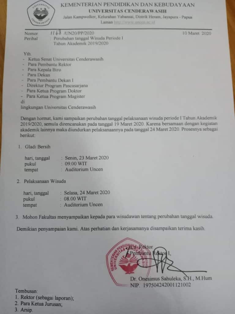 PENGUMUMAN PERUBAHAN TANGGAL PELAKSANAAN WISUDA PERIODE I T.A. 2019/2020