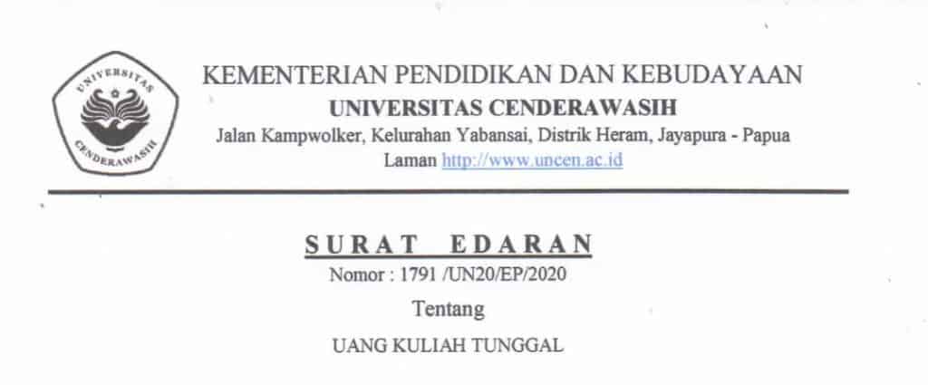 SURAT EDARAN REKTOR TENTANG UANG KULIAH TUNGGAL (UKT)