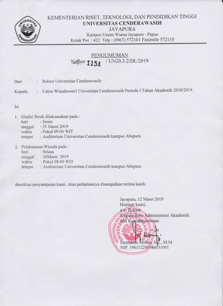 Pengumuman Wisuda Periode I 2018/2019